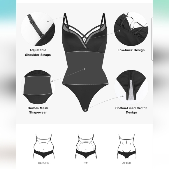 Popilush Women's Deep V Criss Cross Tummy Control Shapewear Bodysuit Size XXL - Picture 3 of 10